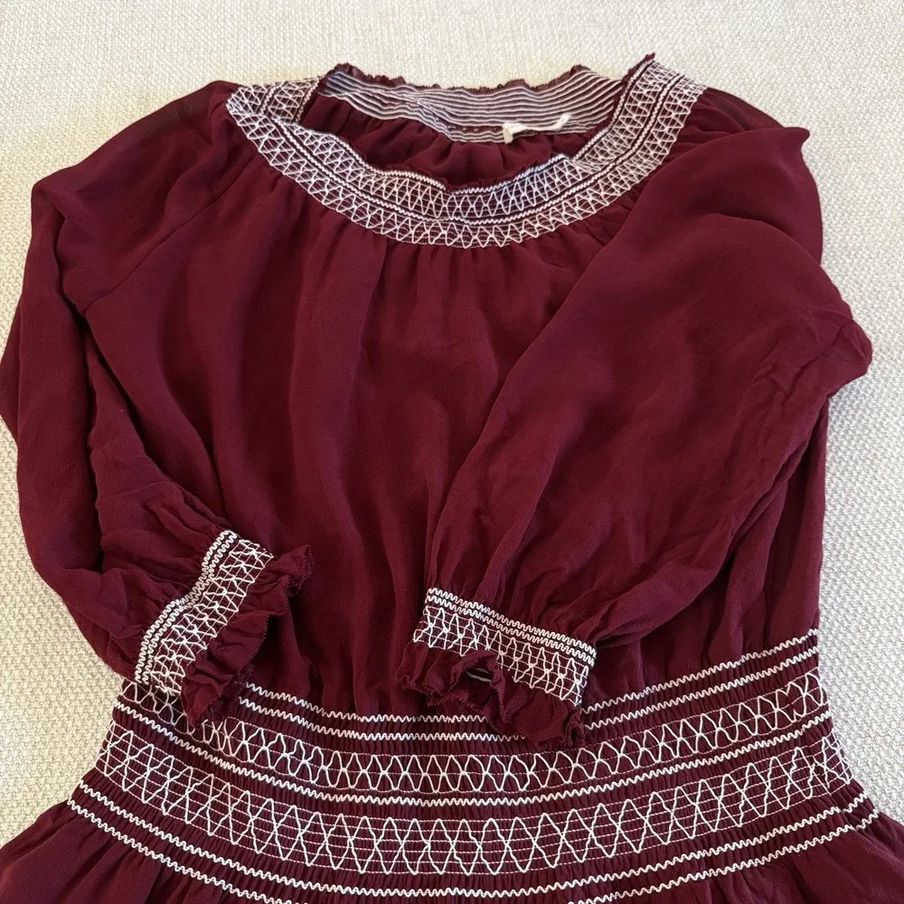 Tory Burch Indie Boho Silk‎ Georgette Off-The-Shoulder Mini Dress Size 14